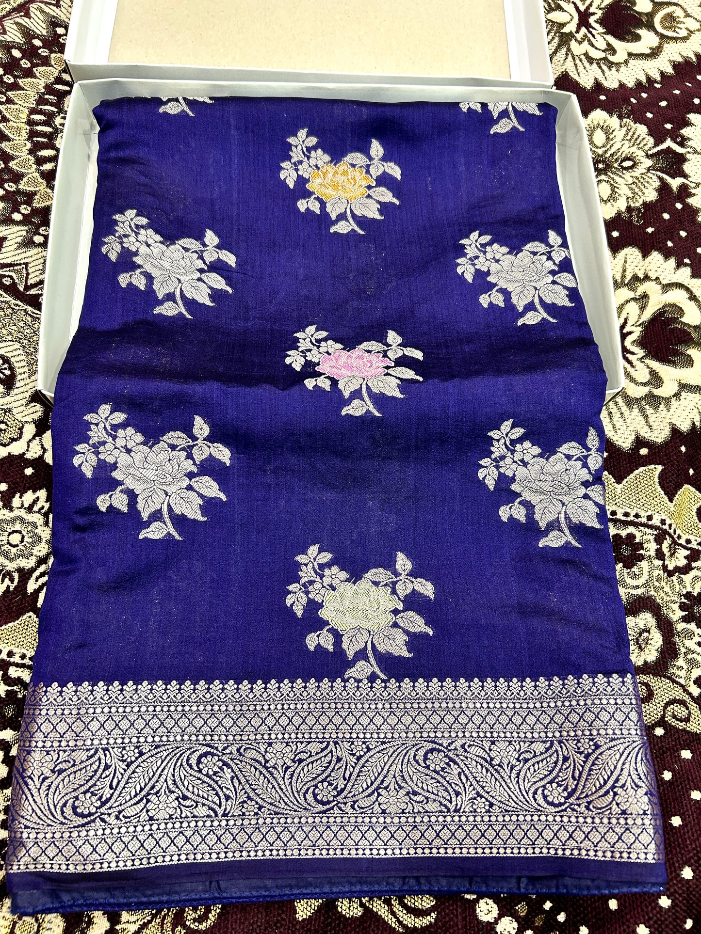 Neavy Blue Pure Chiniya Silk Banarasi Saree Handloom