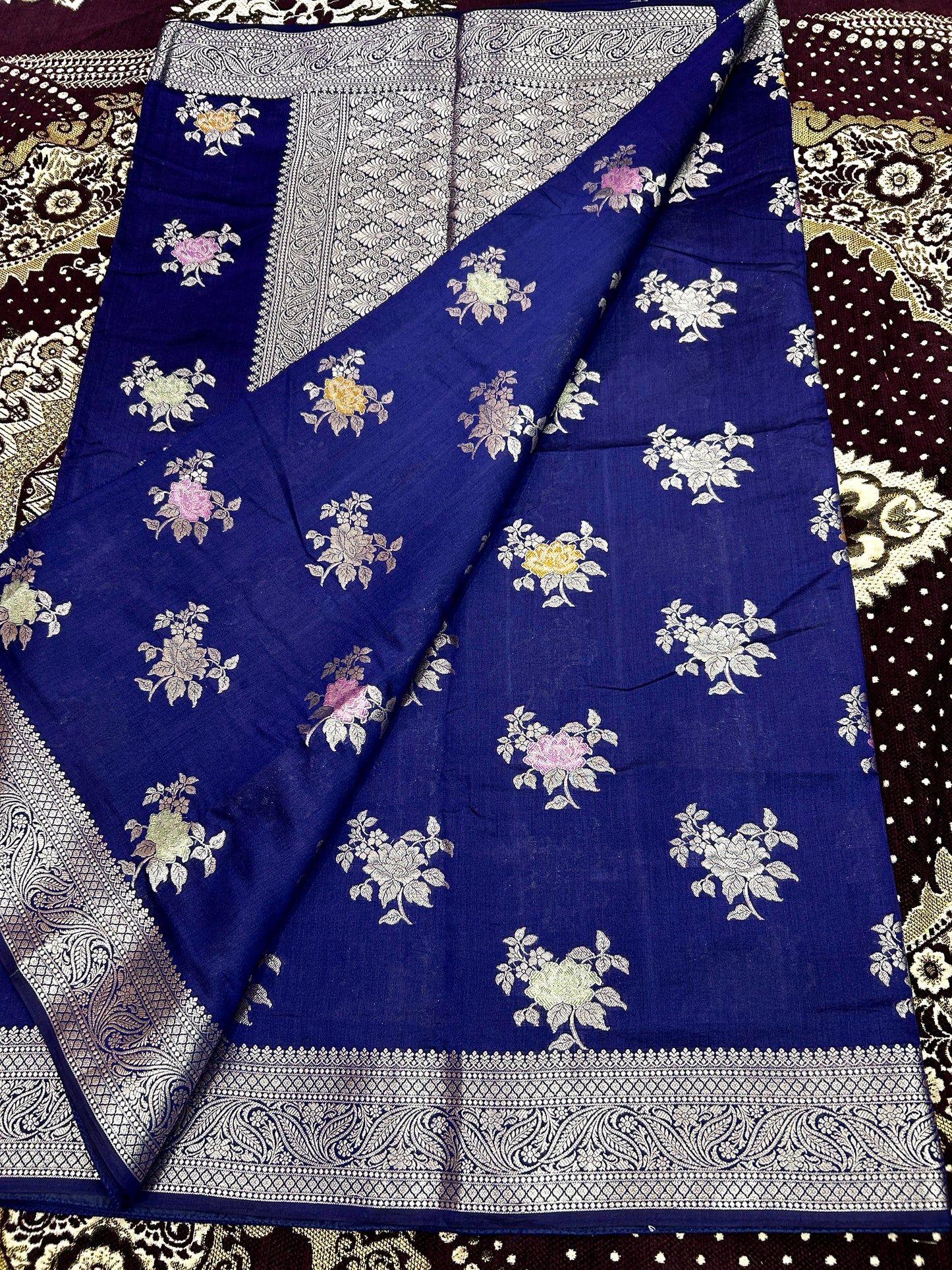 Neavy Blue Pure Chiniya Silk Banarasi Saree Handloom