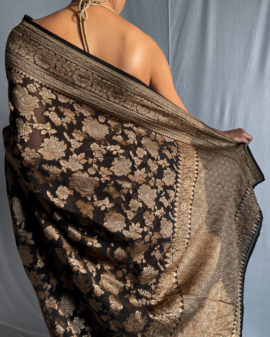 Antiq Zari Pure Khaddi Georgette Banarasi Saree