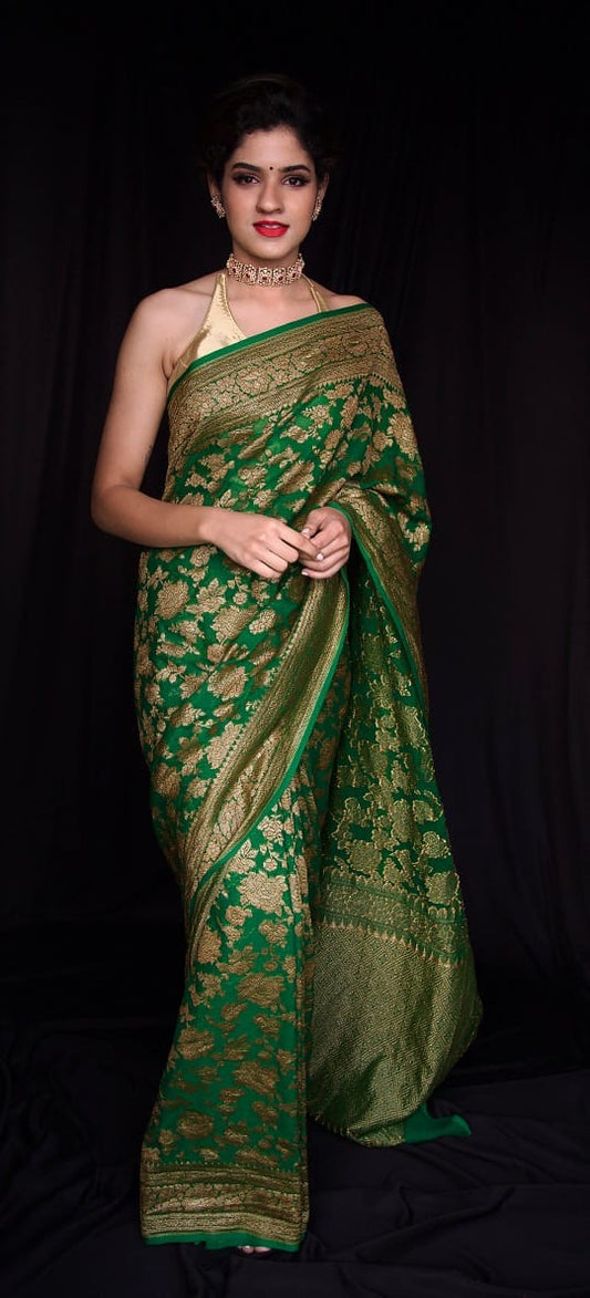 Antiq Zari Pure Khaddi Georgette Banarasi Saree