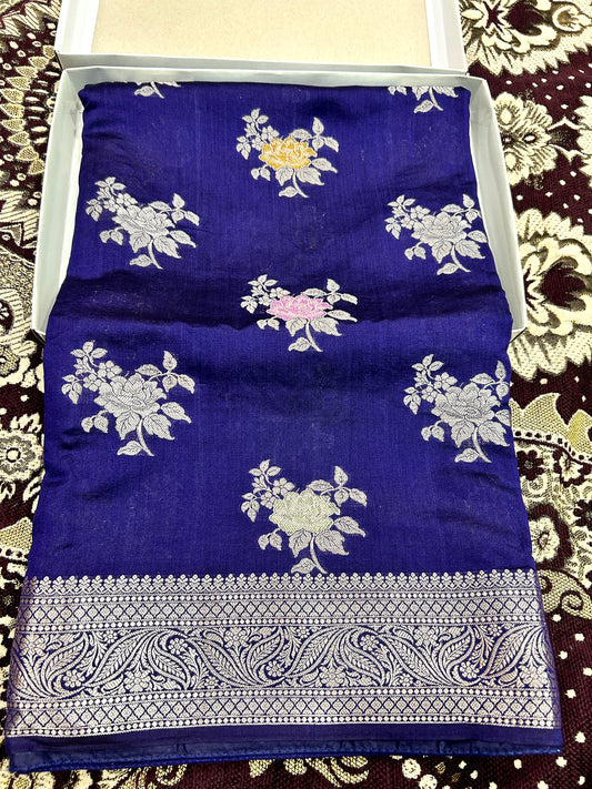 Neavy Blue  Pure Chiniya Silk Banarasi Saree Handloom