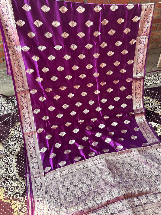 Purple Shade Mango Silk Banarasi Saree Handloom