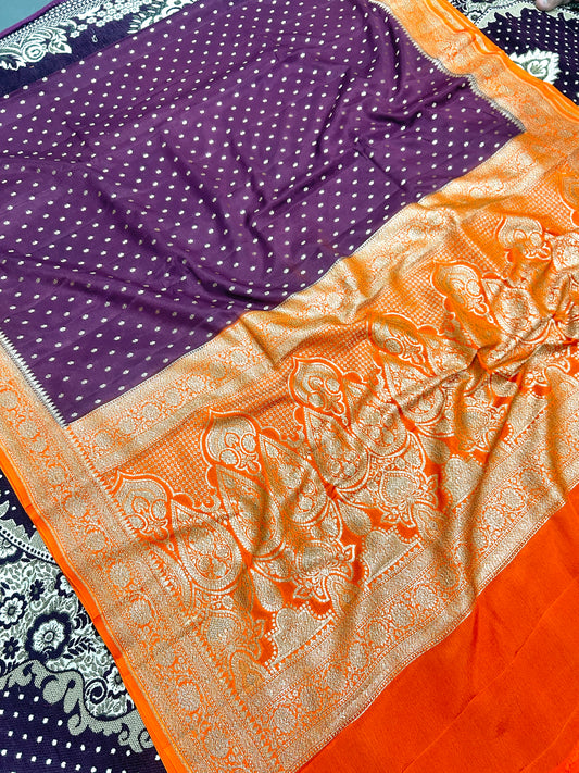 Pure Khaddi Creap Silk Banarasi Saree Handloom