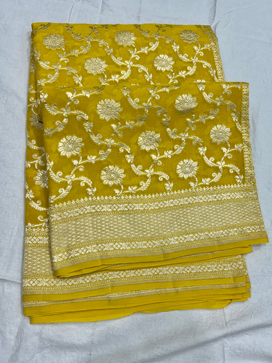 Pure Khaddi Georgette Banarasi Saree Handloom With Water Zari Weaving Design