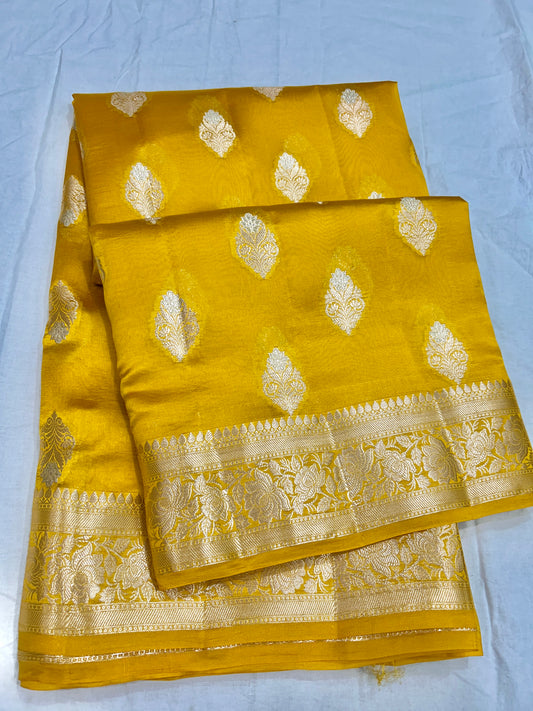 Pure Raw Mango Silk Banarasi Saree Handloom