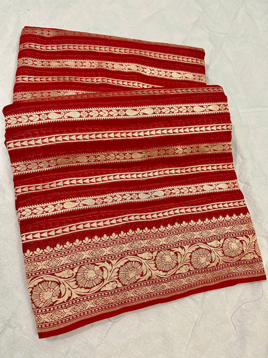 Pure Khaddi Georgette Banarasi Saree Handloom With Water Zari