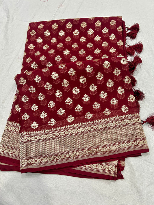 Pure Khaddi Georgette Banarasi Saree Handloom With Water Zari