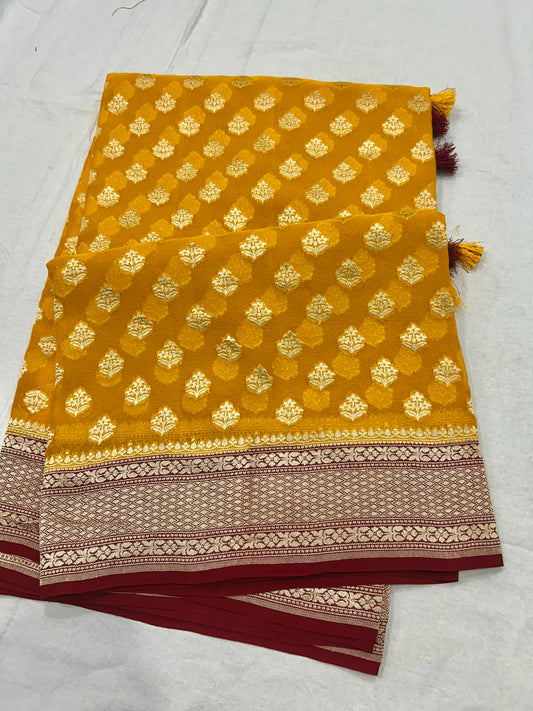 Pure Khaddi Georgette Banarasi Saree Handloom With Water Zari