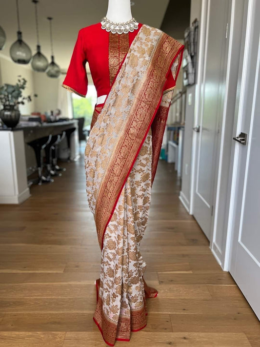 Antiq Zari Pure Khaddi Georgette Banarasi Saree