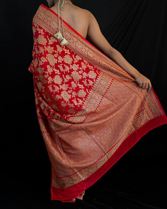 Antiq Zari Pure Khaddi Georgette Banarasi Saree